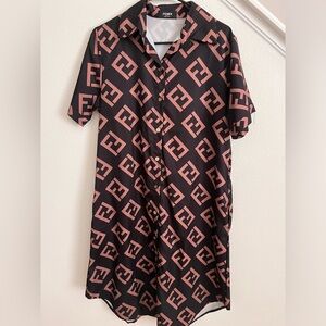 Fendi Black and brown print button up women’s dress
